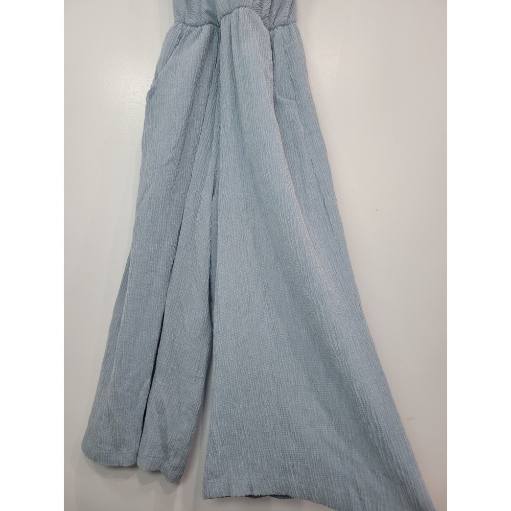 EVERLY Blue‎ Crinkle Gauze V Neck Wide Leg Jumpsuit Women's Size S - Picture 2 of 6